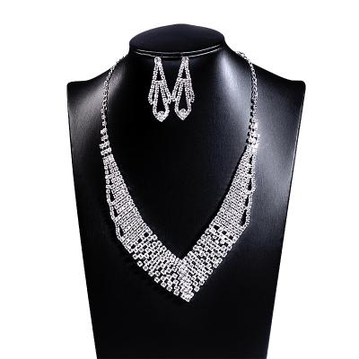 China CLASSIC Women Party Wedding Jewelry Zircon Bridal Necklace Earring Set Bridesmaid Jewelry Gift for sale