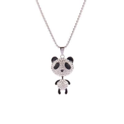 China Cute Rhinestone Panda Titanium Steel Necklace Little Panda Pendant 2022 Trending CLASSIC Cartoon Jewelry for sale