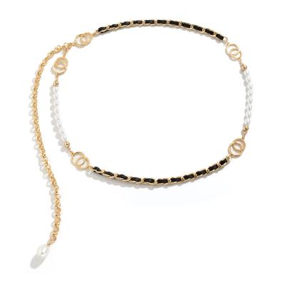 China FASHIONABLE Slotted Pu Winding Chain Body Chain Body Chain Temperament Pearl Double Ring Thin Waist Accessories for sale