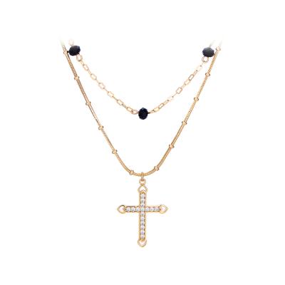 China Free Shipping 46916 New Xuping Charm Double Clavicle Chain Cross Pendant Necklace With Zircon for sale