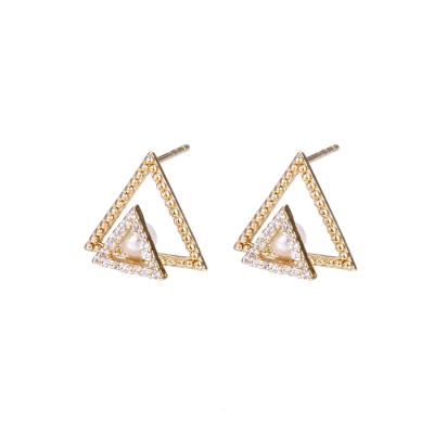 China 94599 High Quality Double Triangle Fashion Pearl Stud Earrings Women Fancy Nice Design Jewelry For Sale for sale