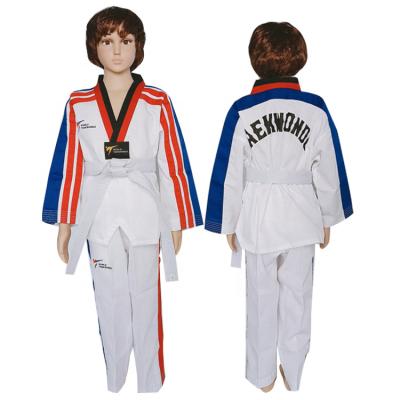 China Custom Colorful Taekwondo Training China Factory Fabric WTF TKD Different Kids Training Dobok Taekwondo Uniforms for sale