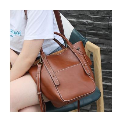 China Lady Westal Fashion Women's Large Capacity Soft Genuine Leather Cross - Body Shoulder Cowhide Bucket Handbag for sale