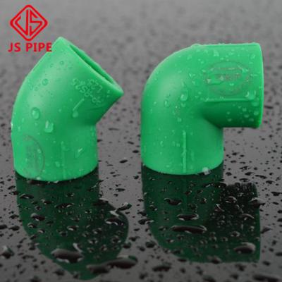 China Connect ppr pipes plastic piping materials green ppr pipe fitting 90 degrees elbow for sale