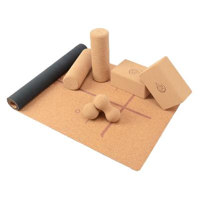 China Cork Yoga Products Set With Custom Eco-Friendly Organic Cork Yoga Mat And Rubber Block for sale