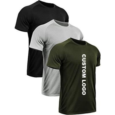 China Anti-wrinkle sports moisture wicking gym raglane short sleeve mesh sporty black print custom quick-drying T-shirts men fitness for sale