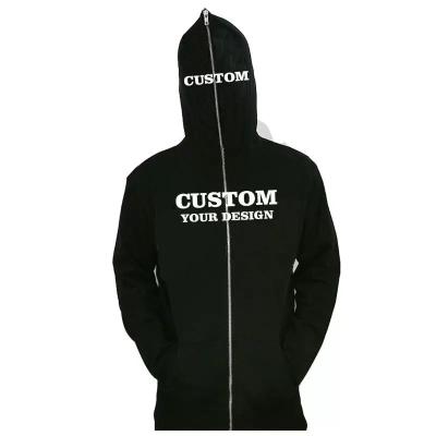 China Anti-Wrinkle Vendor OEM Streetwear Mens Cotton Black Blank Custom Rhinestone Face Full Zip Up Hoodie With Zipper On The Hood for sale