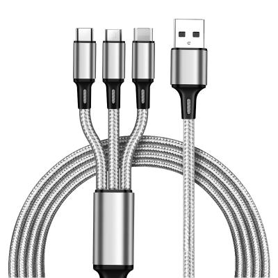 China Charging iPhone For Android 2022 Hot Selling 1.2M 3 In 1 Micro USB Type C Charger Cable Multi Usb Nylon Braid Left Usb Charging Cable For Mobile Phone Cables for sale