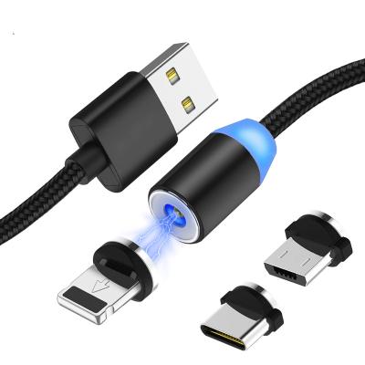 China Data Tansmission+USB Charging Cable 3in1 USB Magnetic Charging Data Led Function Metal Usb Cable Magnetic Phone Charger for sale