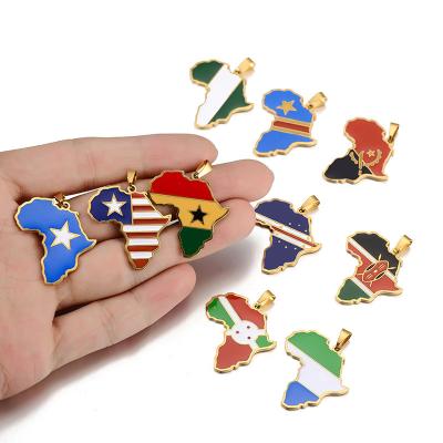 China TRENDY Hot Sale Fashion Jewelry 18K World Map Necklace Stainless Steel Gold Plated Flag Color Oil Drop Africa Map Pendant Necklace for sale