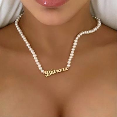 China TRENDY Custom Made Stainless Steel Custom English Letter Necklace Chain Bead Fashion Name Pendant Jewelry for sale