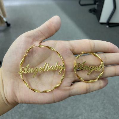 China TRENDY Personalized Name Circle Earring Stainless Steel 18K Gold Plated Earrings For Women Custom Name Earrings for sale