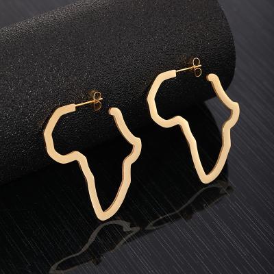 China Hot Selling Gold Stainless Steel Women's Africa Earrings Hiphop HongTong Jewelry Fashion Africa Map Earrings for sale