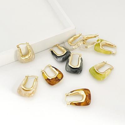 China 2022 Trendy Trendy U Shaped Jewelry Women Popular French Candy Color Resin Dangle Earrings Clear Gold Plated Huggie Circle Earring for sale