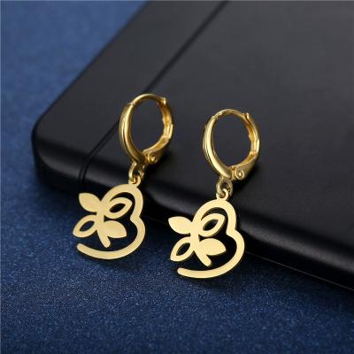 China 2022 TRENDY Fashion Jewelry 18K Gold Plated Heart Cut Earrings Women Stainless Steel Geometric Pattern Drop Circle Earrings for sale