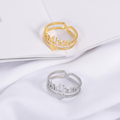 China Custom Heart Shaped Ring Personalized FASHIONABLE Ring Stainless Steel English Name Ring Double-Layer Men's and Women's Engagement for sale