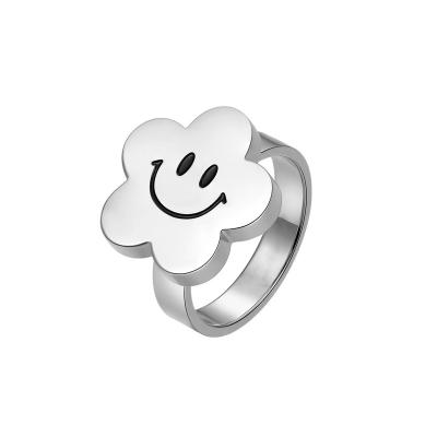 China 2022 fashion TRENDY new Smiley Face Flower Ring Titanium cute Smiley Face Ring happy waterproof high quality steel for sale