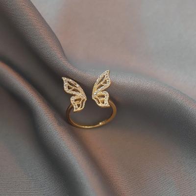 China FASHIONABLE Luxury Real Gold Plated CZ Zircon Butterfly Rings Bling Rhinestone Crystal Butterfly Open Ring For Women for sale