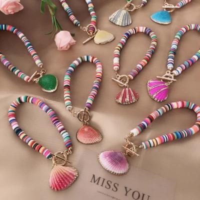 China Colorful Polymer Clay Disc Beads Bracelets New Arrival FASHIONABLE Bohemia Shell Bracelet Tassel Pendant Women for sale