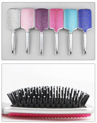 China Set with diomand plastic colored bling crystal hair brush with handle /Eco friendly hair comb for sale