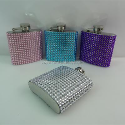 China 3oz Wine Diamante Hip Flask Luxurious Bling Stainless Steel Hip Flask for sale