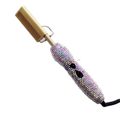 China Outdoor Luxury Electric Hair Comb Rhinestone Sparkle Bling Crystal Beaded Combs Hair Straightener Electric Magic Hot Comb for sale