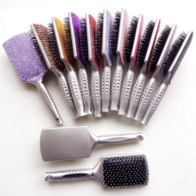 China Luxury Custom Compact LOGO Detangle Hair Brush Hair Tools Bling Rhinestone Paddle Hair Brush for sale