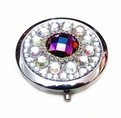 China Customized Style Flower Elegant Diamond Double Sided Crystal Bling Bling Mirror for sale