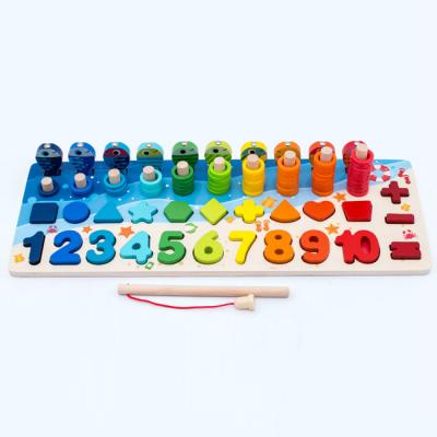 China Construction Toy Magnetic Fishing Game Color Shape Digital Logarithmic Dish Wooden Toy Block HC491325 for sale