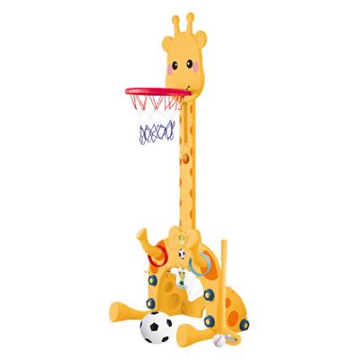 China Plastic 5 In 1 Olive Soccer Cartoon Adjustable Indoor Kids Golf Game Play Basketball Rack HC524944 for sale