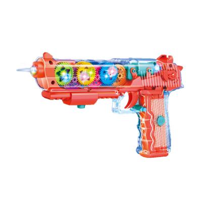 China Electronic Electric Gun Toy Kids Play Toy Vibrate Music Lights Toy Gun Speed ​​Gun Transparent Plastic Toys HC554218 for sale