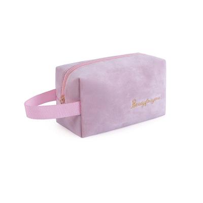 China Custom Logo Square Flocking Makeup Brush Convenient Packaging Lovely Beauty Canvas Cosmetic Bag For Ladies for sale