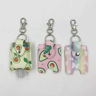 China Waterproof Custom Design PU Leather Key Ring Perfume Bottle Holder Hand Sanitizer Bottle Cover for sale