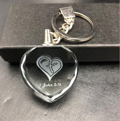 China Europe Customized Heart 3d White 2d Crystal Laser Engraving Key Chain for sale