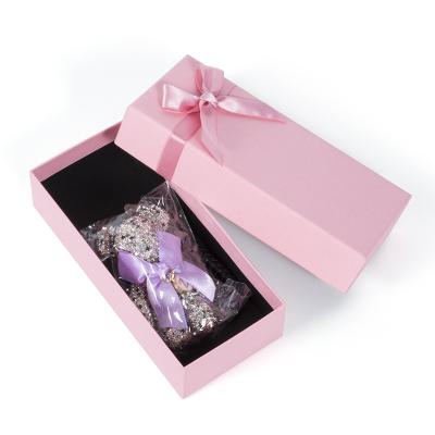 China Classic Rose Color Birthday Present Gift Box With Ribbon Lid Paper Box Packaging for sale