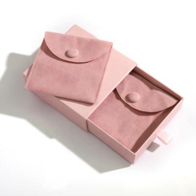 China Classic Pink Color Paper Box With Velvet Pouch Drawer Paper Box Packaging For Necklace for sale