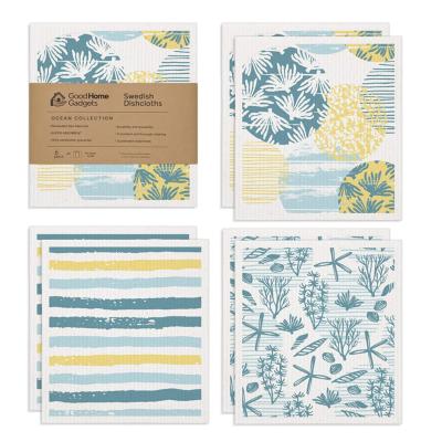 China Viable 10 Eco-Friendly Biodegradable Absorbent Kitchen Cellulose Print Dish Swedish Custom Printed Cleaning Cloths 12 Packs for sale