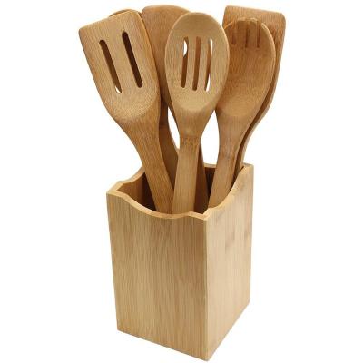 China Sustainable Eco Friendly Kitchen Cooking Tools 7 Bamboo Spatulas Set 6 Pack 8 Pieces Utensil Wood Wooden Cookware Set 100% Natural Utensils for sale