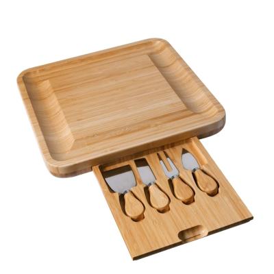 China Sustainable 100% Natural Wooden Cheese Charcuterie Tray Serving Bamboo Board for sale