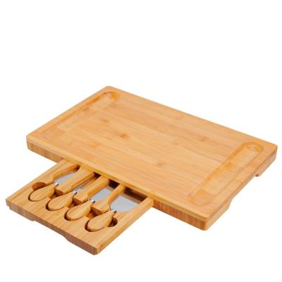 China 100% Natural Viable Wooden Charcuterie Tray Serving Board Bamboo Cheese Board Cheese and Wine Board Knife Set for sale