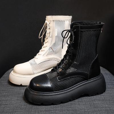 China Damping Hollow Mesh Boots 2023 Summer Thin Breathable Martin Boots Women New Lace Up Short Women's Boots for sale