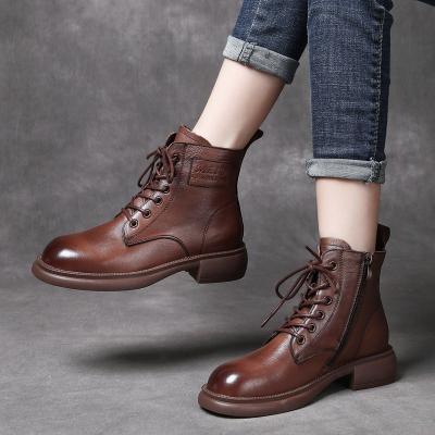 China Damping new casual fashion boots top layer cowhide retro short exposure Martin rejects women's shoes for sale