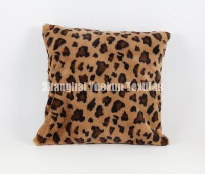 China Wholesales Fire Retardant Rabbit Fur Pillow Floor Cushion Chair Luxury Single Pillow Leopard Printing Faux Fur GRS Free Sample 100% Polyester for sale