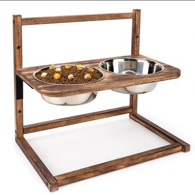 China Non-automatic High Quality and Low Price Dish With Wood Stand No Spill Pet Food Water Feeder Cats Small Dogs Pet Bowl for sale