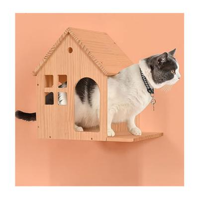 China Breathable Cat Bed Wall Mounted Real Wood Rabbit Hole Cat Climber Shelf Board for sale