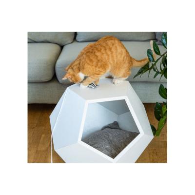 China Breathable Modern Wooden Pet Furniture Geometric Side Table Cat Bed for sale