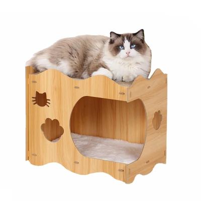 China Breathable Fashionable Wooden Luxury Wooden Cat Tree With Cat Condo Cat Beds for sale