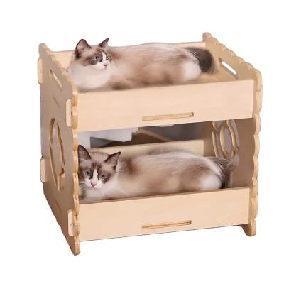 China Breathable Cat House Cat Bunk Bed Wooden Cat Bed Double Layer Wood Frame Pet Bed for sale