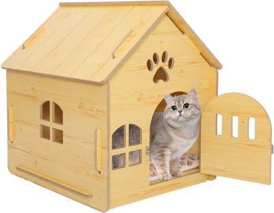 China Breathable Cat House Indoor Cats with Padding Small Dog Cave Bed Wooden Cages for Little Pets with Door and Windows Easy Assemble for sale