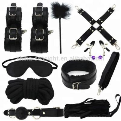 China 10pcs Kit Bed Bondage Set Collar Whip Hand Ankle Cuffs Kinky Restraint SM Tool SS-1807 for sale